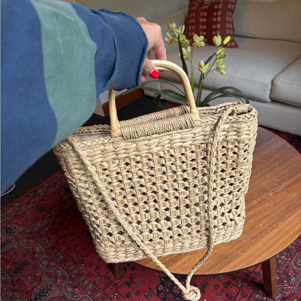 Tan Woven Tote Beach Bag